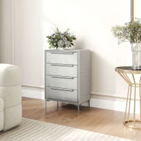 HOMCOM Comodă cu 4 Sertare din Oțel, Acoperită cu Material Textil cu Aspect de In, 60x36x88 cm, Gri(m-9)