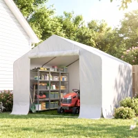 Outsunny Capanno da Giardino e Tenda Garage 3x3 m Impermeabile con Porta Avvolgibile, Metallo e PE, Bianco(m-2)