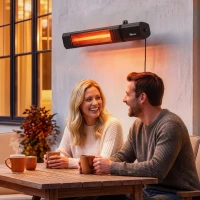 Outsunny 2000 W Electric Infrared Patio Heater, IP65 Outdoor Garden Heater with APP/Touch/Remote Control, 9 Heat Settings, Black(m-13)