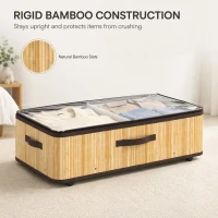 HOMCOM 60L Under Bed Storage with Wheels Pack of 2, Underbed Storage Box with Clear Lid Cover and Reinforced Handle, Natural(m-4)