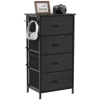HOMCOM Chest of Drawers, Dresser with 4 Fabric Drawers, Tall Storage Unit with 4 Pockets and 2 Hooks, Steel Frame, Black(m-15)