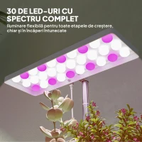 Outsunny Lămpi pentru Plante cu 30 de Lumini LED, 3 Ghivece, Temporizator și Iluminare Reglabilă, 31,8x13,4x18,6-35,6 cm, Alb(m-5)