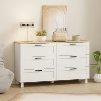 HOMCOM Cómoda Dormitorio con 6 Cajones Patas de Madera para Salón Oficina 120x38x71 cm Blanco(m-2)