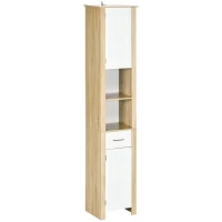 kleankin Mobile Bagno Alto in Truciolato con un Cassetto, 2 Armadietti e 2 Ripiani Aperti Regolabili, 37x30x184 cm(m-11)