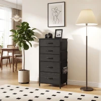 HOMCOM Chest of Drawers, Dresser with 5 Fabric Drawers, Tall Storage Unit with 4 Pockets and 2 Hooks, Steel Frame, Black(m-8)
