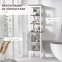 HOMCOM Dulap Baie Îngust, Dulăpior Vertical cu 3 Rafturi Deschise și Raft Reglabil, pentru Spălătorie, 40x38x162.5 cm, Alb(m-4)