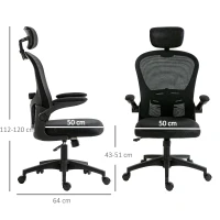 Vinsetto Cadeira de Escritório Basculante com Encosto Alto Apoio para a Cabeça Ajustável e Suporte Lombar 62x64x112-120 cm Preto(m-3)