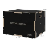 SPORTNOW Cutie Pliometrică pentru Sărituri cu 3 Înălțimi din Lemn Antiderapant, 61-51-41 cm, Negru(m-3)