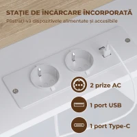 HOMCOM Comodă Tv Suspendată Până la 65", cu 2 Sertare, Dulap, Iluminare Led Rgb și Priză Integrată, Alb și Aspect Lemn(m-6)
