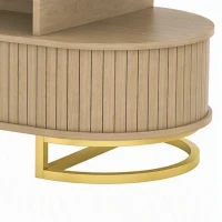 HOMCOM Mesa de Centro Oval, Mesa de Sala Moderna com Portas Tambor Deslizantes, Armazenamento Fechado, Prateleiras Abertas, Carvalho(m-7)