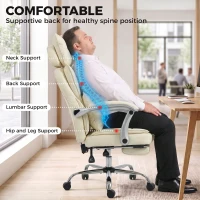 HOMCOM Executive Office Chair, PU Big and Tall Office Chair 180 kg with Wide Seat, Reclining, Lumbar Support, Beige(m-7)