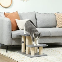 PawHut Scaletta per Cani e Gatti con 3 Scalini in Peluche e Pali Tiragraffi in Sisal, Capacità 10 kg, Grigio(m-21)