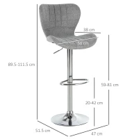 HOMCOM Set 2 scaune de bar rotative cu înălțime reglabilă, suport pentru picioare și spătar din material textil, gri(m-3)