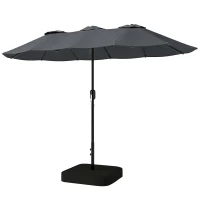 Outsunny Ombrellone Doppio a 12 Stecche con Manovella, Base a Croce e Sacchi, in Metallo e Poliestere, 3x1.5 m, Grigio Scuro(m-11)