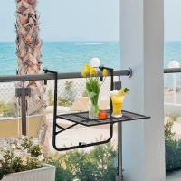 Outsunny Tavolo da Ringhiera Pieghevole e Regolabile in Metallo, 60x60x57-72cm, Nero(m-10)