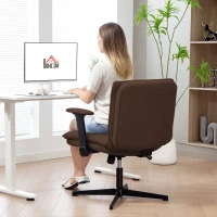 HOMCOM Silla de Oficina Piernas Cruzadas con Reposabrazos Abatible Asiento Ancho sin Ruedas Altura Ajustable Giratoria Marrón(m-9)