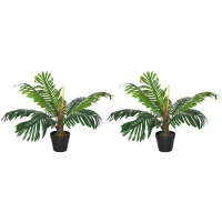 Outsunny 2 Pack 60cm Artificial Palm Tree Decorative Plant with Nursery Pot, Fake Tropical Tree for Indoor Outdoor Decor(m-1)