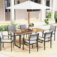 Outsunny Tavolo da Giardino Rettangolare a 6 Posti con Foro per Ombrellone, Legno e Acciaio, 175x80x75 cm, Marrone(m-10)