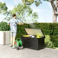 Outsunny Panca Baule Contenitore da Giardino con Chiave, Cassapanca Moderna in Acciaio, Grigio, 120x62x62cm(m-10)