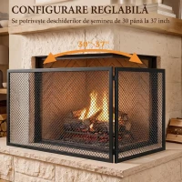 HOMCOM Parascântei Pliabil pentru Șemineu, 2 Panouri, din Metal Vopsit, Gata de Utilizare, 140 x 1 x 50 cm, Negru(m-6)