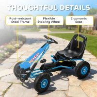 AIYAPLAY Kids Pedal Go Kart with Adjustable Seat, EVA Tyres, Manual Clutch, Brake, Go Kart for Kids 3-8 Years, Blue(m-7)