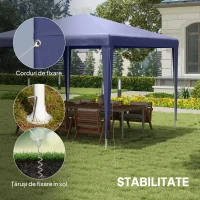 Outsunny Pavilion de Grădină 3x3 m Pliabil și Portabil cu Acoperire Anti-UV, Albastru(m-6)
