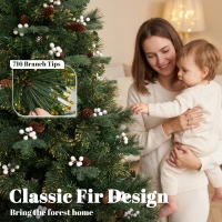 HOMCOM 6ft Artificial Christmas Tree, Fir Hinged Xmas Tree with 716 Branch Tips, Foldable Metal Stand, Easy Assembly, Green(m-5)