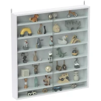 HOMCOM Vitrină pentru obiecte cu 6 rafturi reglabile, din PAL, cu uși din sticlă, 80 x 9,5 x 83 cm, alb(m-11)