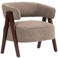HOMCOM Butaca de Salón Tapizada en Borreguito Acolchada Gruesa Patas de Madera Respaldo Curvado 70x64x71 cm Marrón Claro(m-1)
