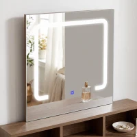 HOMCOM Vanity Table, Dressing Table with Mirror, LED Lights, 2 Drawers, 3 Compartments, 3 Colour Lighting, Walnut(m-12)