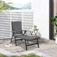 Outsunny Outdoor Folding Sun Lounger, 5-Position Adjustable Chaise Lounge Chair with Aluminium Frame for Patio, Pool and Garden, Grey(m-2)