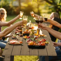 Outsunny Ensemble table et bancs en bois de brasserie, table de pique-nique en bois avec banc, 175 cm, trou pour parasol, marron(m-8)