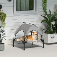 PawHut Cama para Cães Elevada com Toldo para Cães Médios com Estrutura de Aço e Bolsa de Transporte 76x61x69,5 cm Cinza Claro(m-10)