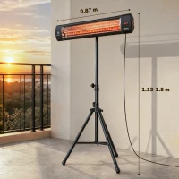 Outsunny 2500 W Electric Infrared Patio Heater, IP65 Outdoor Garden Heater with Tripod, 3 Heat Settings, 24H Timer, Black(m-3)