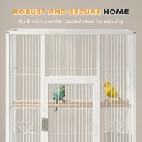 PawHut Bird Cage Detachable with Rolling Stand Parrot Cage with Storage Shelf White(m-4)