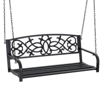 Outsunny Banco Columpio de 2 Plazas Banco Colgante con Reposabrazos para Jardín Terraza Exterior 127x59,5x52 cm Negro(m-11)