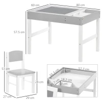 HOMCOM Kids Table and Chair Set, with Storage Space - Grey(m-3)