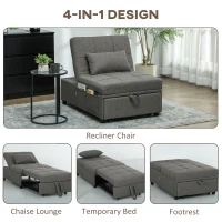 HOMCOM Four-In-One Single Sleeper Chair - Dark Grey(m-5)
