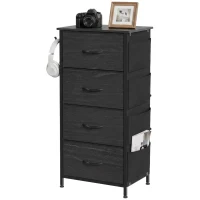 HOMCOM Chest of Drawers, Dresser with 4 Fabric Drawers, Tall Storage Unit with 4 Pockets and 2 Hooks, Steel Frame, Black(m-13)