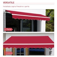 Outsunny Tenda da Sole per Esterno Avvolgibile a Manovella in Metallo e Alluminio, 4x2.5m, Rosso Scuro(m-7)
