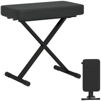 HOMCOM Scaun pentru Pian Pliabil și Reglabil pe 4 Înălțimi, din Piele PU, Spumă și Metal, 60x32x53-63 cm, Negru(m-11)