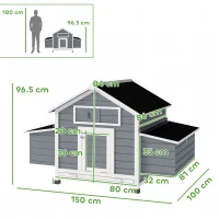 PawHut Coteț Căsuță pentru Găini cu Acoperiș Rabatabil 150x100x96.5 cm Gri(m-3)