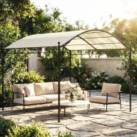 Outsunny Pergola Gazebo 3x3 m con Tetto ad Arco, in Metallo e Poliestere 180g/m², Bianco Crema(m-9)