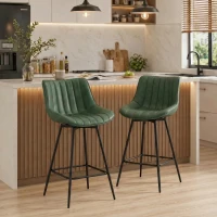 HOMCOM Set of 2 PU Leather Swivel Bar Stools - Dark Green(m-14)