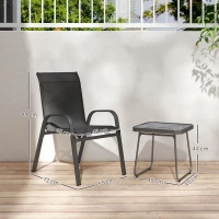 Outsunny 3 Pieces Outdoor Bistro Set - Patio Stackable Armchairs with Breathable Mesh Fabric and SPC Board Coffee Table, Black(m-3)