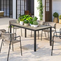 Outsunny Masă de Grădină Extensibilă de 160-240 cm pentru 6-8 Persoane Rectangulară din Oțel și Aluminiu, Efect Lemn(m-7)