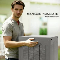 Outsunny Baule da Giardino Impermeabile con Maniglie, in PP, 56x41x50 cm, color Cachi(m-5)