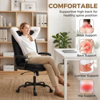 HOMCOM Double Padded Linen-Look Office Chair - Black(m-4)