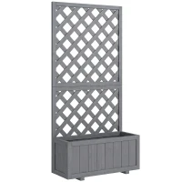 Outsunny Wood Planter with Trellis for Climbing Plants, Raised Bed, Planter Box with Drainage Holes to Grow Herbs Flowers, Grey(m-1)