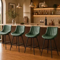 HOMCOM Set of 2 PU Leather Swivel Bar Stools - Dark Green(m-9)